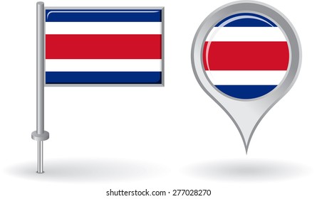 Costa Rican pin icon and map pointer flag. Vector illustration.