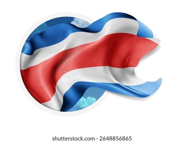 Costa Rica,vector 3d flag against a blue sky, through a round hole on a white background