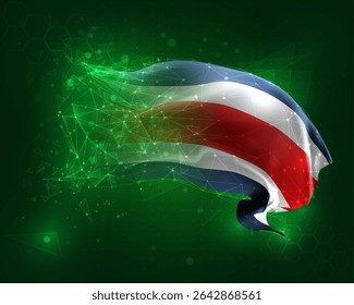 Costa Rica,vector 3d flag on green background and numbers