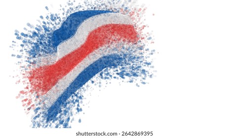 Costa Rica, vetor bandeira 3D com um toque de pontos de tinta, explosão de pontos coloridos