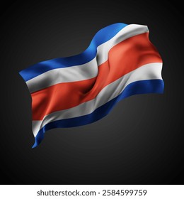 Costa Rica,vector 3d flag with waves on a black background