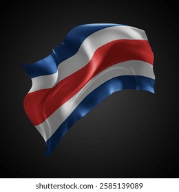 Costa Rica,vector 3d flag with waves on a black background