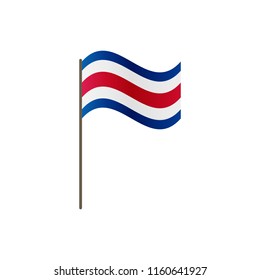Costa Rico flag on the flagpole. Official colors and proportion correctly. Waving of Costa Rico flag on flagpole, vector illustration isolate
