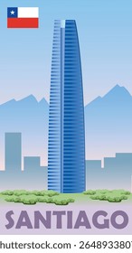 Costanera Center in Santiago (Chile) tourist poster. Vector art illustration