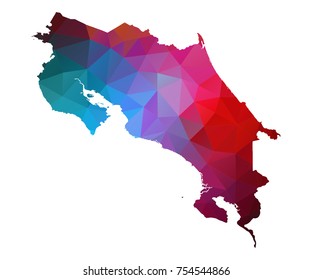 costarica map. Blue and Red polygonal shape vector illustration on white background. Vector illustration eps 10.