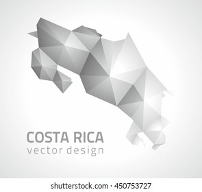 Costarica silver and grey polygonal vector map