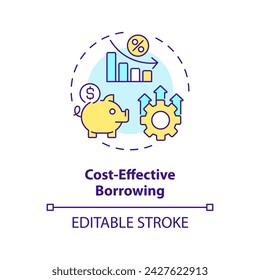 Cost-effective borrowing multi color concept icon. Lower interest rates for loans. Accumulation. Finance charge. Round shape line illustration. Abstract idea. Graphic design. Easy to use in marketing