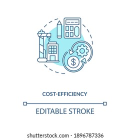 Icono de concepto turquesa de rentabilidad. Ahorro de dinero en la construcción. Negocios y finanzas. Ilustración delgada de idea de ingeniería civil. Dibujo de color RGB con contorno aislado del vector. Trazo editable