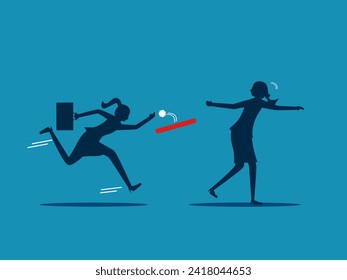 Costly business mistakes. businesswoman unsuccessfully passes the baton to a colleague