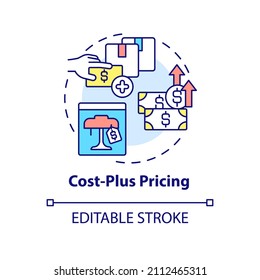 Cost-plus Pricing Concept Icon. Price Optimization Abstract Idea Thin Line Illustration. Markup Pricing. Isolated Outline Drawing. Editable Stroke. Roboto-Medium, Myriad Pro-Bold Fonts Used