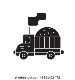 Costruction sand truck black vector concept icon. Costruction sand truck flat illustration, sign