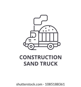 costruction sand truck vector line icon, sign, illustration on background, editable strokes