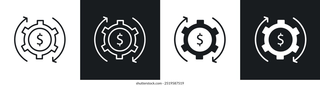 Costs optimization icon collection in black and white filled and stroke line style.