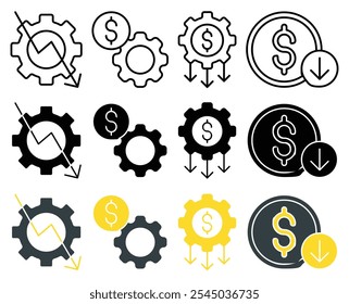 Costs optimization icon collection on white background