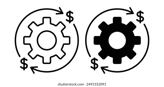 Icono de Vector de optimización de costos en color negro.