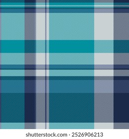 Kostüm Hintergrund Muster überprüfen, Malerei Textil nahtlose Vektor. Indischer karierter Stoff Tartan Textur in Cyan und Weiß Farben Palette.