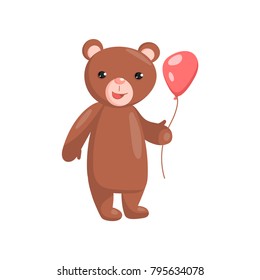 Costume bear character holding red balloon cartoon vector Illustration