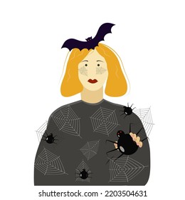 costume with black spiders on a white background