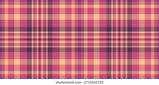 Patrón sin fisuras a prueba de vestuario, tartán de fondo textil alegre. Vector de textura de tela nacional a cuadros en paleta de colores rosa y naranja.