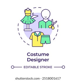 Costume designer multi color concept icon. Professional tailor, movie fashion. Round shape line illustration. Abstract idea. Graphic design. Easy to use in infographic, presentation