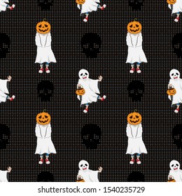 Costume Ghost man seamless pattern vector Halloween spooky wallpaper background isolated tile background devil evil cartoon illustration