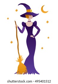 Costume of halloween witch, vector illustration for halloween party, invitation, greeting card.