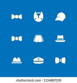 costume icon. 9 costume set with short, hat, bow tie and superhero vector icons for web and mobile app