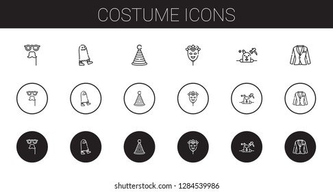 costume icons set. Collection of costume with mask, ghost, party hat, phantom, suit. Editable and scalable costume icons.