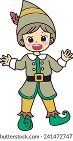 Costume for kids, suitable for holiday, sticker, event, etc. Kids cartoon characters flat icon set. Kids carnaval costume background. Fairy outfit for children carnival. Fairy boy kids costume.
