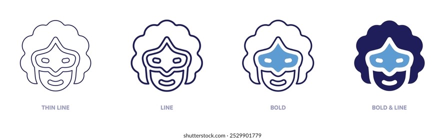 Costume mask icon in 4 different styles. Thin Line, Line, Bold, and Bold Line. Duotone style. Editable stroke.