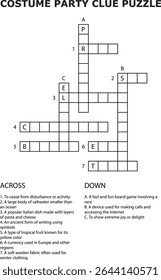 E traje de pista de festa Crossword quebra-cabeça jogo de planilha imprimível vetor atividade