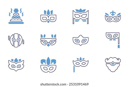 Costume party icon set. Bold line style. Duotone colors. Editable stroke. costume, party hat, carnival mask, mask, moretta.