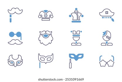 Costume party icon set. Bold line style. Duotone colors. Editable stroke. knight, costume, carnival, santa claus, jester, zombie, witch, party hat, party mask.