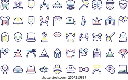 La colección de iconos de fiesta de disfraces es una Ilustración vectorial con trazo editable.