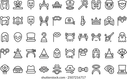 La colección de iconos de fiesta de disfraces es una Ilustración vectorial con trazo editable.