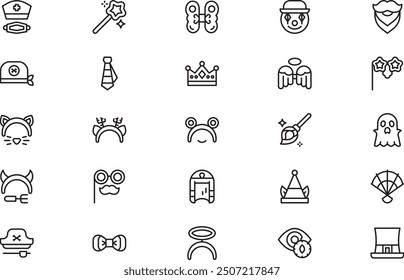 La colección de iconos de fiesta de disfraces es una Ilustración vectorial con trazo editable.