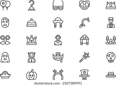 Costume party icons collection is a vector illustration with editable stroke.