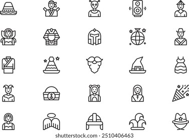 Costume party icons collection is a vector illustration with editable stroke.