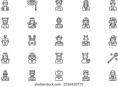 Costume party icons collection is a vector illustration with editable stroke.