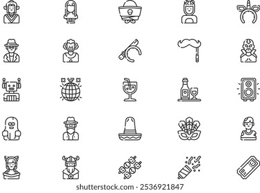 La colección de iconos de fiesta de disfraces es una Ilustración vectorial con trazo editable.