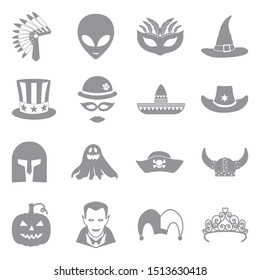 Costume Party Icons. Gray Flat Design. Vector Illustration.