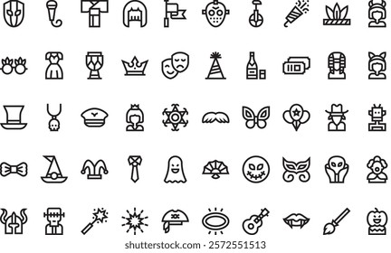 Costume party icons High-Quality Vector Icons Collection with Editable Stroke. Ideal for Professional and Creative Projects.