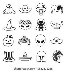 Costume Party Icons. Line With Fill Design. Vector Illustration.