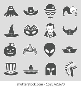 Costume Party Icons. Sticker Design. Vector Illustration.