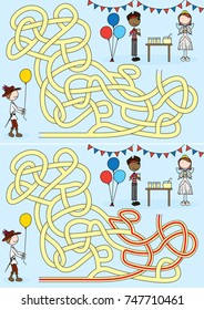 Costume party maze for kids with a solution