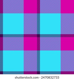 Costume pattern fabric textile, tile background texture plaid. Thread vector seamless check tartan in cyan and pink colors.