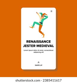costume renaissance jester medieval vector. web flat, costume man, character history costume renaissance jester medieval web flat cartoon illustration