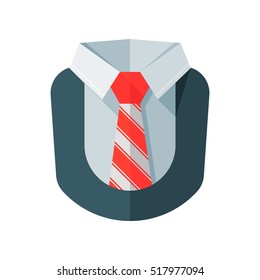 Costume. Shirt. Tie. A jacket. Vector icon. Red