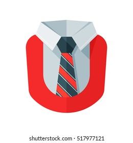 Costume. Shirt. Tie. A jacket. Vector icon. Red
