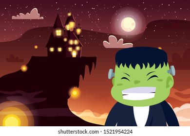 costumed child design, Halloween holiday horror scary celebration autumn dark and party theme Vector illustration